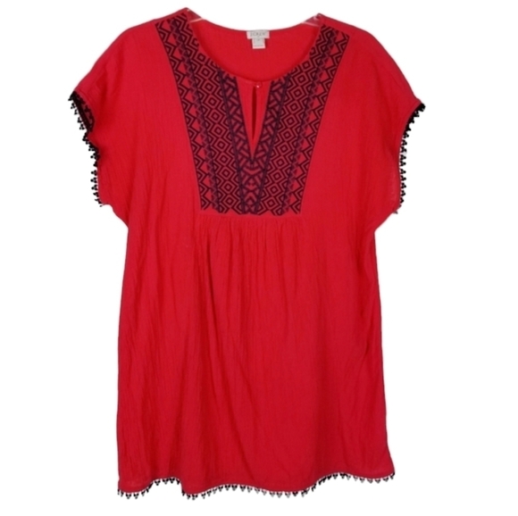 J Crew Sleeveless Embroidered Red Mini Baby Doll Dress Size XS Lace Crape Boho - Picture 1 of 11